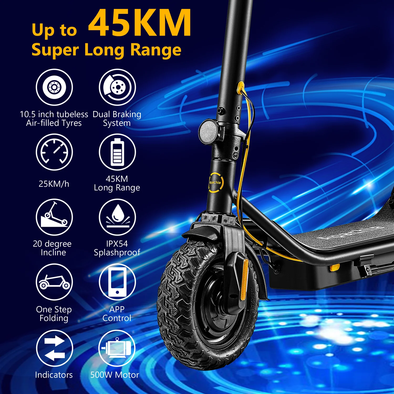 Apachie 500W Pro Edition Adult Electric Scooter - YELLOW - Image 3